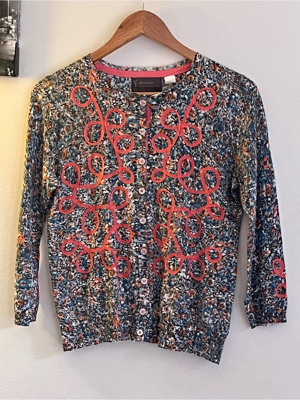 Anthropologie Floral Cardigan with Coral lace- Medium PTP 20 inch